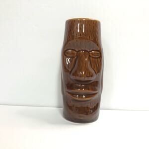 tiki mug brown easter island collectible 50’s style barware man cave 7 inches